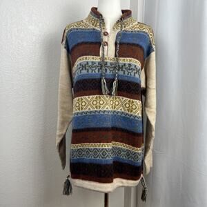 Inka Tradition Sweater Adult OS Baby Alpaca Handmade Geometric Folk Boho Earthy